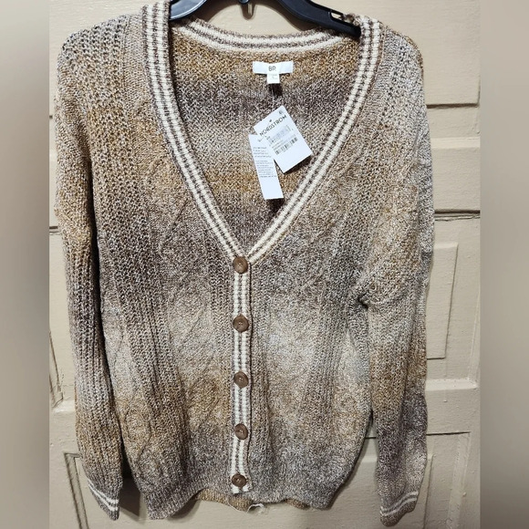 BP Brown Ombre Stripe Button Up Cardigan NWT - Picture 1 of 3